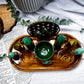 Green Aventurine & Pyrite Crystal Altar | Double Tarot, Double Chime, Detached Offering Bowl & Tealight Altar