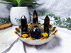 Smoky Quartz Tealight Holder | Grounding Crystal Candle Bowl with Comfrey Root | Protection & Stability Altar Decor