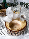Wooden Tealight Holders for Ritual Balance | Crystal Moons, Towers & Sun Charms