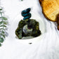Labradorite Snake Wall Altar | Ceramic Tealight Holder with Moon, Slab, Sphere, and Silver Sun Charm