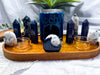 Blue Goldstone & Moonstone Crystal Altar | Detached Moon Phase Oil Burner, Double Tealight & Incense Holder