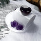 Intuition and Protection Mini Altar | White 3.5in Round with Amethyst Druzy, Amethyst Moon and Gold Sun