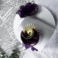 Intuition and Protection Mini Altar | White 3.5in Round with Amethyst Druzy, Amethyst Moon and Gold Sun