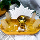 Moonwashed Offering | Selenite Altar with Lotus Tarot Holder, Double Tealight Holders and Gold Offering Bowl