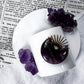 Intuition and Protection Mini Altar | White 3.5in Round with Amethyst Druzy, Amethyst Moon and Gold Sun