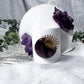 Intuition and Protection Mini Altar | White 3.5in Round with Amethyst Druzy, Amethyst Moon and Gold Sun
