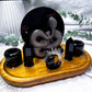 Obsidian Tarot Altar | Double Chime Candle Holder | Crystal Protection Altar | Handmade Witchcraft Decor | 7.5 x 4.5 Inch