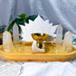 Moonwashed Offering | Selenite Altar with Lotus Tarot Holder, Double Tealight Holders and Gold Offering Bowl