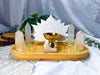 Moonwashed Offering | Selenite Altar with Lotus Tarot Holder, Double Tealight Holders and Gold Offering Bowl