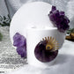 Intuition and Protection Mini Altar | White 3.5in Round with Amethyst Druzy, Amethyst Moon and Gold Sun