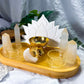 Moonwashed Offering | Selenite Altar with Lotus Tarot Holder, Double Tealight Holders and Gold Offering Bowl