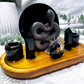 Obsidian Tarot Altar | Double Chime Candle Holder | Crystal Protection Altar | Handmade Witchcraft Decor | 7.5 x 4.5 Inch
