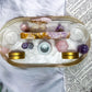 Self Comfort | Rose Quartz, Pink Amethyst, Pink Opal and Amethyst Altar Tray with Double Tarot and Double Tealight Holders, Crystal Altar Decor