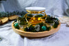 Green Fortune Altar | Abundance Crystal Altar | Pyrite, Moss Agate & Green Aventurine Lazy Susan Altar with Oil Warmer