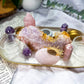 Self Comfort | Rose Quartz, Pink Amethyst, Pink Opal and Amethyst Altar Tray with Double Tarot and Double Tealight Holders, Crystal Altar Decor