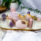Self Comfort | Rose Quartz, Pink Amethyst, Pink Opal and Amethyst Altar Tray with Double Tarot and Double Tealight Holders, Crystal Altar Decor