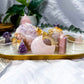 Self Comfort | Rose Quartz, Pink Amethyst, Pink Opal and Amethyst Altar Tray with Double Tarot and Double Tealight Holders, Crystal Altar Decor