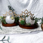 Clear Quartz Moon Acacia Coaster | Wooden Altar Plate with Sun Charm, Tealight Holder & Lotus