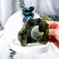 Labradorite Snake Wall Altar | Ceramic Tealight Holder with Moon, Slab, Sphere, and Silver Sun Charm