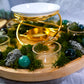 Green Fortune Altar | Abundance Crystal Altar | Pyrite, Moss Agate & Green Aventurine Lazy Susan Altar with Oil Warmer
