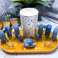 Blue Calcite, Angelite & Celestite Crystal Altar | Detached Oil Burner, Double Tealight & Double Chime Holder