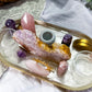 Self Comfort | Rose Quartz, Pink Amethyst, Pink Opal and Amethyst Altar Tray with Double Tarot and Double Tealight Holders, Crystal Altar Decor