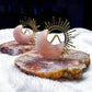 Pink Amethyst Tarot Card Holder | Rose Quartz Moon Display Stand