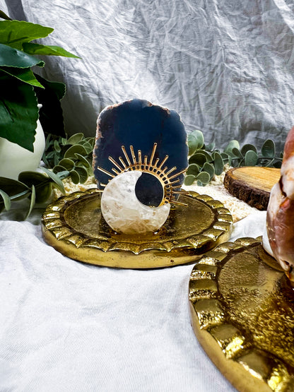 Dual Veil Mini Altar Set | Flower Agate & Rose Quartz OR Angelite & Clear Quartz with Chime & Incense Holder