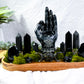 Black Hand Ward Altar | Black Tourmaline Protection Altar | Obsidian Ritual Altar with Palmistry Hand, Tealight Holders & Incense