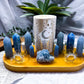 Blue Calcite, Angelite & Celestite Crystal Altar | Detached Oil Burner, Double Tealight & Double Chime Holder