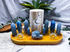 Blue Calcite, Angelite & Celestite Crystal Altar | Detached Oil Burner, Double Tealight & Double Chime Holder