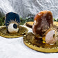 Dual Veil Mini Altar Set | Flower Agate & Rose Quartz OR Angelite & Clear Quartz with Chime & Incense Holder