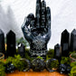 Black Hand Ward Altar | Black Tourmaline Protection Altar | Obsidian Ritual Altar with Palmistry Hand, Tealight Holders & Incense