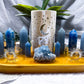 Blue Calcite, Angelite & Celestite Crystal Altar | Detached Oil Burner, Double Tealight & Double Chime Holder