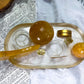 Sunrise Moon | Yellow Calcite, Golden Healer and Citrine Altar Tray with Tealight and Tarot Holder, Crystal Altar Decor, Spiritual Home Decor