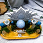 Angelite & Blue Calcite Crystal Altar | Double Chime Candle, Incense Holder & Lotus Altar
