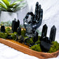 Black Hand Ward Altar | Black Tourmaline Protection Altar | Obsidian Ritual Altar with Palmistry Hand, Tealight Holders & Incense