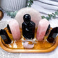 Rose Quartz & Obsidian Lovers Mini Altar | Crystal Chime Candle & Incense Holder | Handmade Love Altar | 7.5 x 4.5 Inch