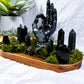 Black Hand Ward Altar | Black Tourmaline Protection Altar | Obsidian Ritual Altar with Palmistry Hand, Tealight Holders & Incense