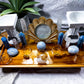 Blue Calcite & Clear Quartz Crystal Altar | 14x9 Double Oil Burner, 5 Tealight & Picture Frame Display