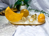 Sunrise Moon | Yellow Calcite, Golden Healer and Citrine Altar Tray with Tealight and Tarot Holder, Crystal Altar Decor, Spiritual Home Decor