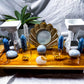 Blue Calcite & Clear Quartz Crystal Altar | 14x9 Double Oil Burner, 5 Tealight & Picture Frame Display