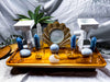 Blue Calcite & Clear Quartz Crystal Altar | 14x9 Double Oil Burner, 5 Tealight & Picture Frame Display