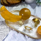 Sunrise Moon | Yellow Calcite, Golden Healer and Citrine Altar Tray with Tealight and Tarot Holder, Crystal Altar Decor, Spiritual Home Decor