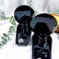 Coffin Altar Tray | Black Metal Witchcraft Altar with Onyx Moon, Smoky Quartz, Mirror, and Candle Holder