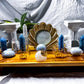 Blue Calcite & Clear Quartz Crystal Altar | 14x9 Double Oil Burner, 5 Tealight & Picture Frame Display