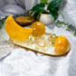 Sunrise Moon | Yellow Calcite, Golden Healer and Citrine Altar Tray with Tealight and Tarot Holder, Crystal Altar Decor, Spiritual Home Decor