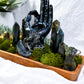 Veil Sight Altar | Labradorite Crystal Altar | Intuition Ritual Altar with Palmistry Hand Tealight & Chime Holders