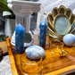 Blue Calcite & Clear Quartz Crystal Altar | 14x9 Double Oil Burner, 5 Tealight & Picture Frame Display