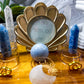 Blue Calcite & Clear Quartz Crystal Altar | 14x9 Double Oil Burner, 5 Tealight & Picture Frame Display